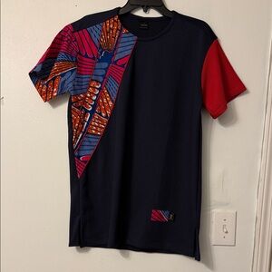 Men's Navy Short Sleeve Tee with Red & Multicolor Print